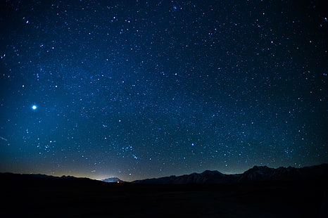 космический пейзаж силуэт звезды ночь холм небо, HD обои HD wallpaper