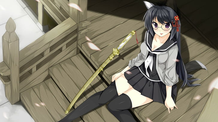 gadis anime, pedang, siswi, Wallpaper HD