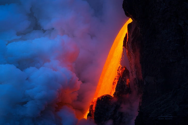 naturaleza, lava, nubes, volcán, erupciones, Hawai, rocas, Tom Kualii, colorido, humo, Fondo de pantalla HD