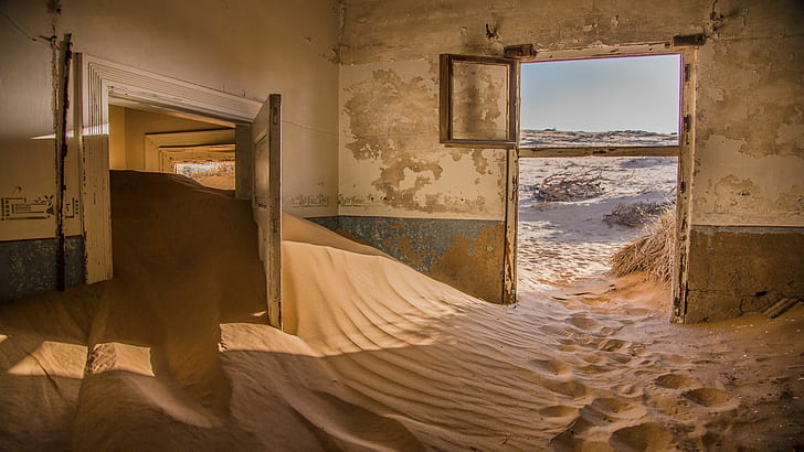 sable, désert, maison, Namibie, Fond d'écran HD