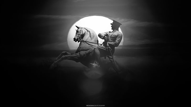 homem, montando, cavalo, ilustração, Mustafa Kemal Atatürk, HD papel de parede