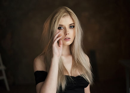 kvinnor, Selena Werner, Maxim Maximov, bara axlar, porträtt, blond, HD tapet HD wallpaper