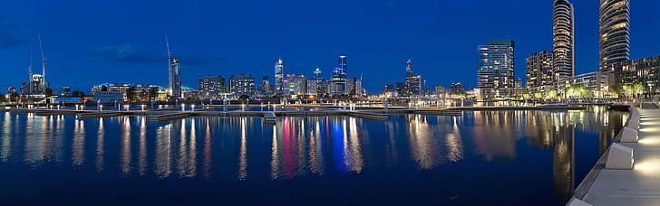 Australia, città, luci, Melbourne, display multiplo, riflessione, Sfondo HD