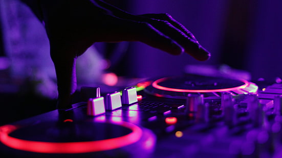 DJ, tocadiscos, púrpura, música, mano, fiesta, Fondo de pantalla HD HD wallpaper