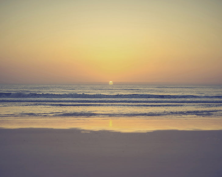 غروب الشمس ، البحر ، الساحل ، الأفق ، السماء، خلفية HD