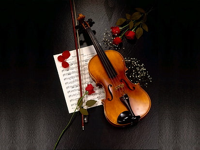 Künstlerische HD, braune Violine;rote rosen, musik, künstlerisch, HD-Hintergrundbild HD wallpaper