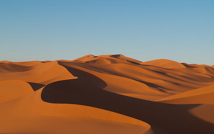 природа, пейзаж, пустиня, пясък, дюна, ясно небе, сянка, HD тапет
