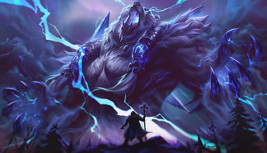 Volibear, League of Legends, Freljord, lightning, gry na PC, Riot Games, Tapety HD HD wallpaper