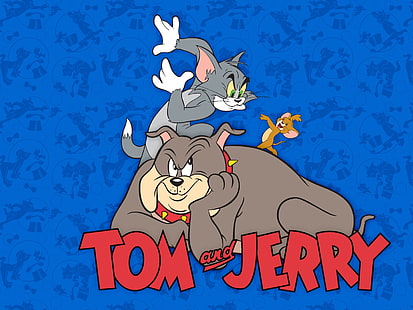 Tom Jerry und Spitze, Tom- und Jerry-Logo, Cartoons, Blau, Cartoon, Tom, Jerry, Hintergrund, HD-Hintergrundbild HD wallpaper