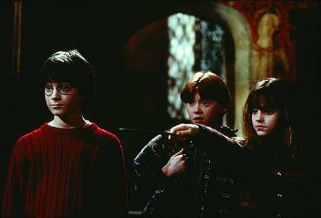 Harry Potter, Harry Potter i Kamień Filozoficzny, Daniel Radcliffe, Emma Watson, Hermiona Granger, Ron Weasley, Rupert Grint, Tapety HD HD wallpaper