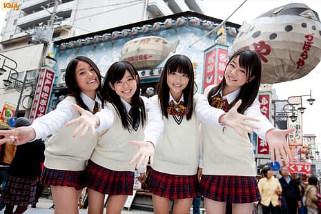 Япония, азиатка, женщины, школьница, школьная форма, осака, брюнетка, короткая юбка, HD обои HD wallpaper