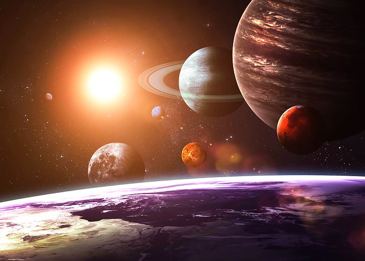 تسعة صور كواكب ، كواكب ، نظام شمسي ، كما تُرى من الأرض، خلفية HD