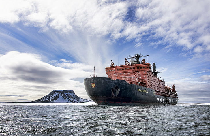 arktyczny, atomowy, lodołamacz z napędem, Rosatom, statek, Tapety HD