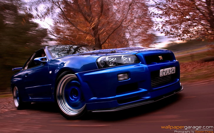 blue car, car, Nissan, Nissan Skyline GT-R, blue cars, vehicle, HD wallpaper