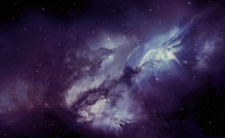обои фиолетовый и белый галактики, галактика, туманность, размытость, звезды, HD обои