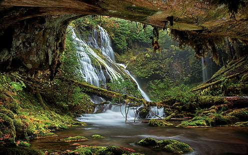 Columbia River Gorge Panther Creek Falls Oregon Lanscape Photo 1920×1200, HD wallpaper HD wallpaper