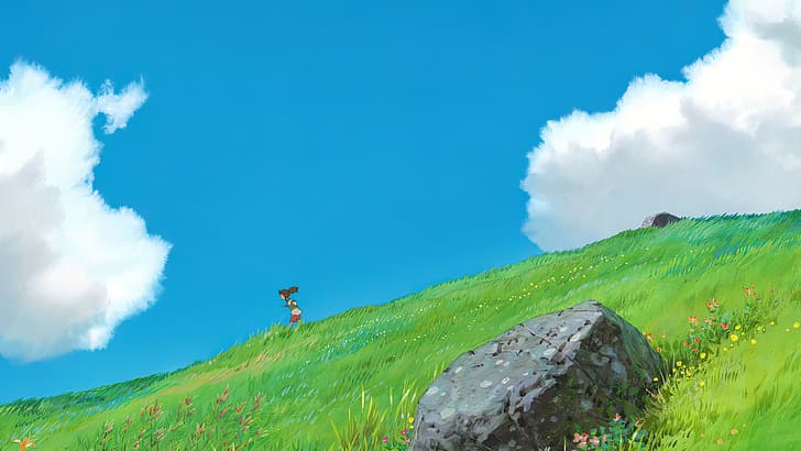 Spirited Away, sen to chihiro, animated movies, film stills, sky, clouds, grass, Hayao Miyazaki, summer, HD wallpaper