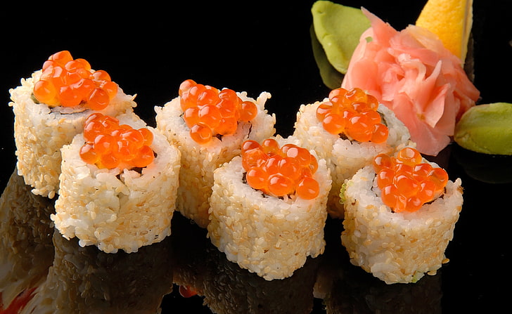 danie sushi, sushi, tuńczyk, talerz, imbir, Tapety HD