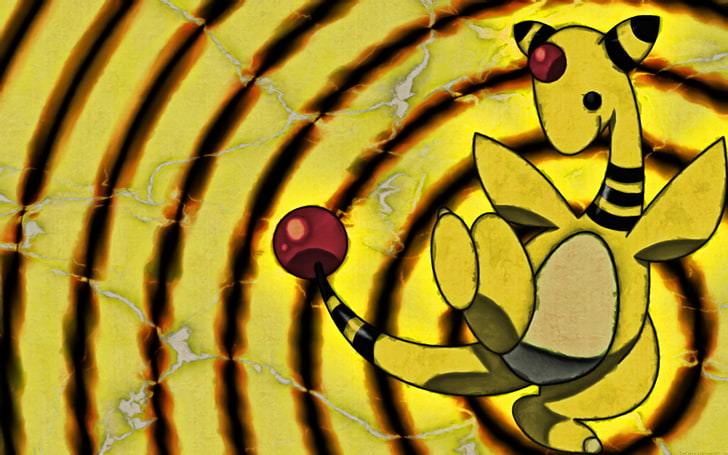 Pokémon, listrik, Ampharos, kuning, hitam, Wallpaper HD