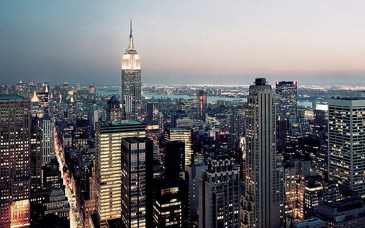 высотные здания, город, городской пейзаж, нью-йорк, эмпайр стейт билдинг, HD обои