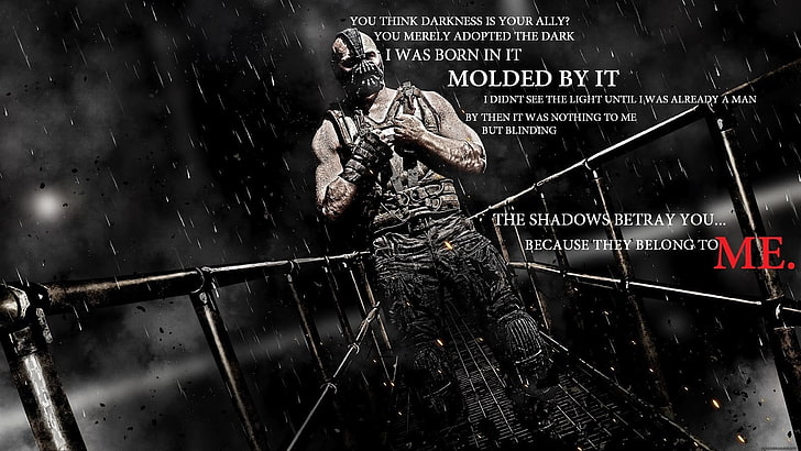 profile of man wallpaper with text overlay, anime, movies, The Dark Knight Rises, Bane, Tom Hardy, typography, quote, Dark Knight Trilogy, Batman, HD wallpaper