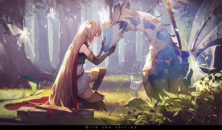 Forest, animals, girl, trees, nature, weapons, magic, wings, anime, warrior,  HD wallpaper | Wallpaperbetter