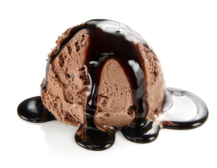 chocolate ice cream, ice cream, chocolate, syrup, HD wallpaper