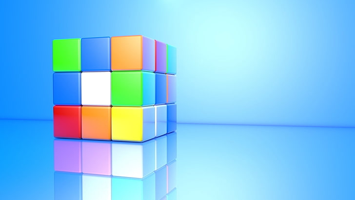 синий, оранжевый и красный кубик иллюстрация Рубика, кубик Рубика, красочный, лицо, куб, HD обои