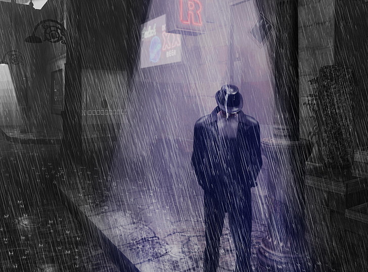 Aint No Sunshine, man standing under rain painting, Artístico, Dibujos, Sol, Fondo de pantalla HD