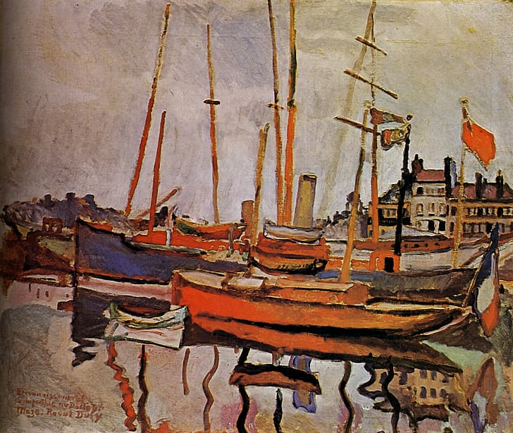 water, boats, Toronto, 1906, flag of France, Huile sur Toile, Raoul Dufy, Art gallery d'Ontario, The Port of Le Havre, HD wallpaper