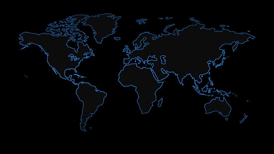 fondo simple, fondo negro, minimalismo, arte digital, mapa, mapa mundial, continentes, rayas, Fondo de pantalla HD HD wallpaper