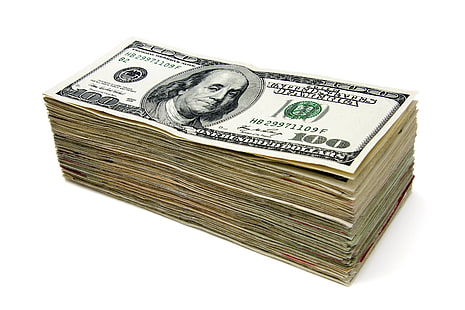 100米ドル紙幣バンドル、お金、スタック、ドル、白背景、 HDデスクトップの壁紙 HD wallpaper