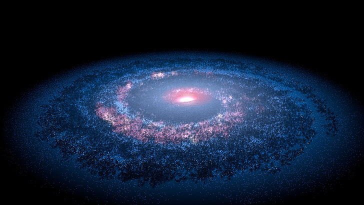 ilustracja różowo-czarna galaktyka, czarne tło, sztuka cyfrowa, wszechświat, przestrzeń, Droga Mleczna, elipsy, niebieski, Tapety HD