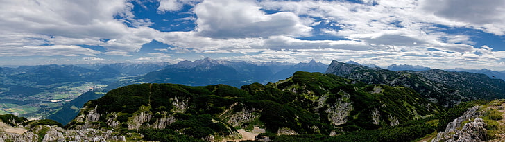 Grüner Berg, Landschaft, Natur, Panorama, Himmel, Wolken, Berge, HD-Hintergrundbild