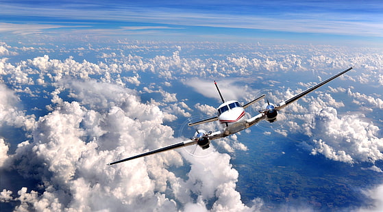 white airplane, airplane, aircraft, clouds, sky, King Air C90, Textron, King Air 350i, HD wallpaper HD wallpaper