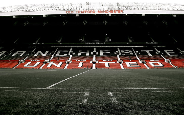 Manchester United Stadium, american football field, soccer, stadium, grass, green, HD wallpaper