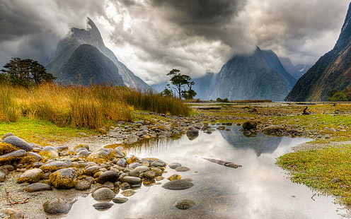 Milford Sound, Nuova Zelanda, montagna, lago, milford sound, Nuova Zelanda, Sfondo HD HD wallpaper