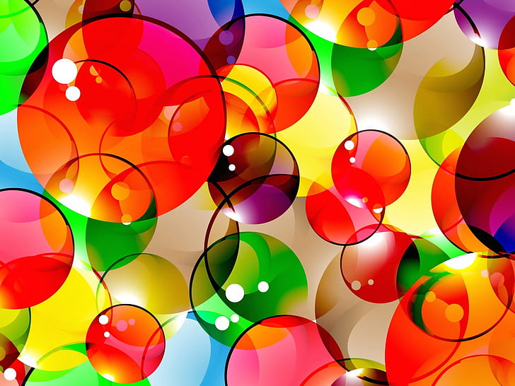 Bunter abstrakter Hintergrund, Blasen, Kreise, rot-grün-gelbe und orange Blasenillustration, bunt, abstrakt, Hintergrund, Blasen, Kreise, HD-Hintergrundbild
