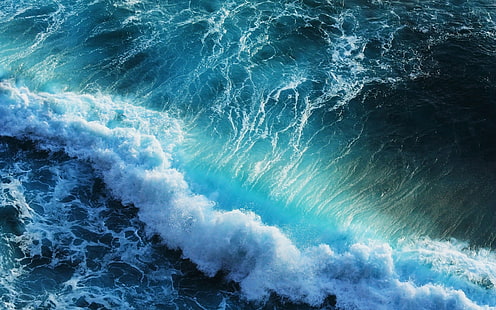 ocean waves, sea, nature, waves, cyan, water, turquoise, splashes, HD wallpaper HD wallpaper