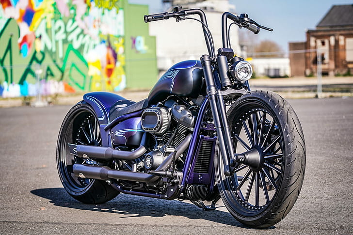 Harley Davidson, Harley-Davidson, Motorrad, Heavy Bike, modifiziert, Custom, Graffiti, HD-Hintergrundbild
