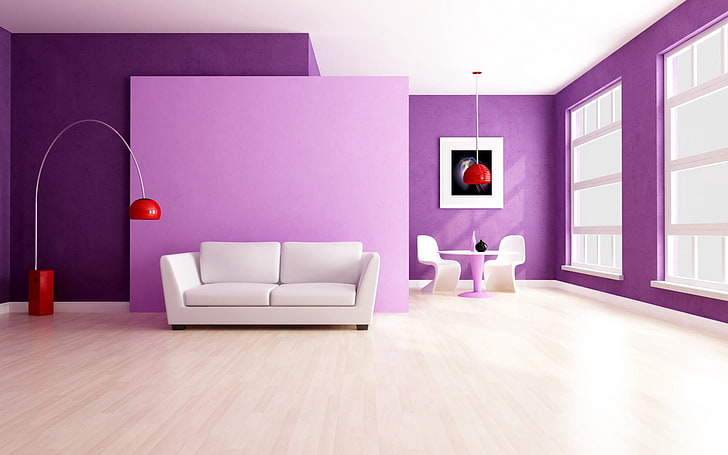 sofá de 2 lugares em tecido branco, sofá, janelas, pintura, mesa, cadeira, lâmpada, HD papel de parede
