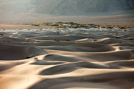 photographie de paysage de dunes de sable, Way, photographie de paysage, dunes de sable, dunes Californie, Death Valley National Park, Google, Mesquite, Dunes, Flat, USA, États-Unis d'Amérique, sable du désert, lever du soleil, dune de sable, désert, sable, nature, sec, aride Climat, paysage, Fond d'écran HD HD wallpaper
