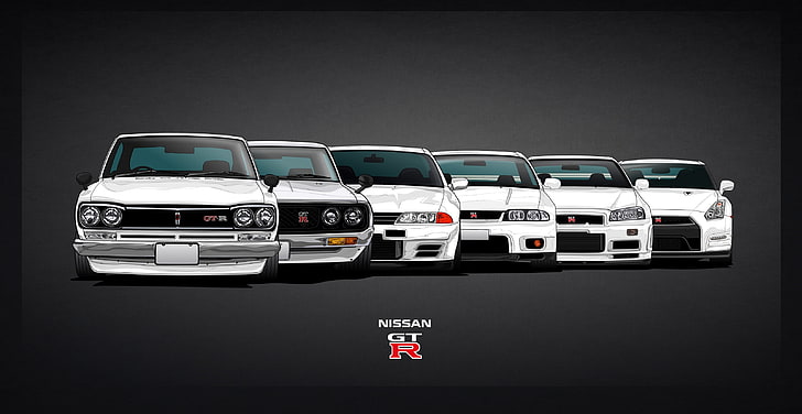 Weißer Nissan GT-R, Maschine, Nissan, GTR, GT-R, Auto, Entwicklung, 2000, R32, Coupé, Skyline, R35, R34, R33, C110, C10, Skye, KPGC10, HD-Hintergrundbild