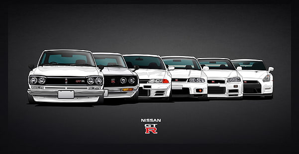 Weißer Nissan GT-R, Maschine, Nissan, GTR, GT-R, Auto, Entwicklung, 2000, R32, Coupé, Skyline, R35, R34, R33, C110, C10, Skye, KPGC10, HD-Hintergrundbild HD wallpaper