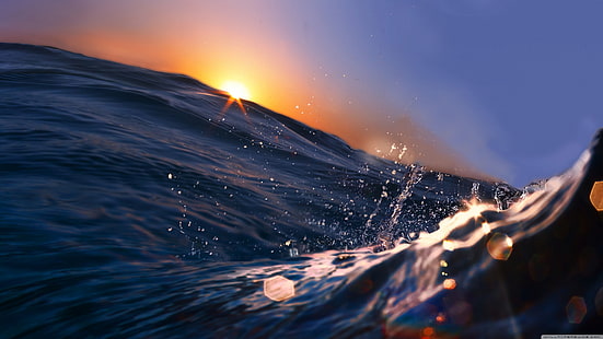 ola oceánica, paisaje, agua, rayos de sol, Fondo de pantalla HD HD wallpaper