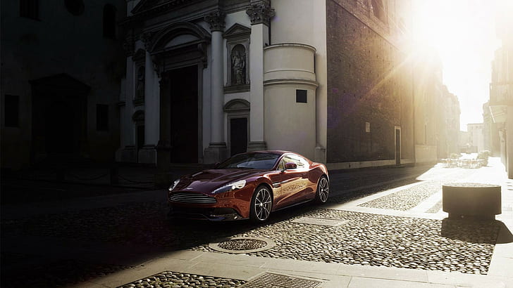 кола, Aston Martin, слънчева светлина, тъмно, Aston Martin Vanquish, HD тапет