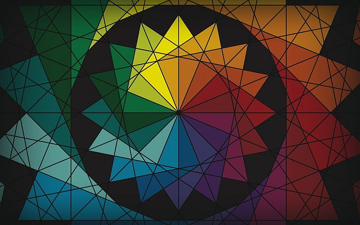 abstrak, berwarna-warni, lingkaran, segitiga, roda warna, Wallpaper HD