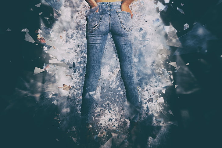 jean shorts, jeans, women, model, blonde, spread legs, legs, back, HD wallpaper