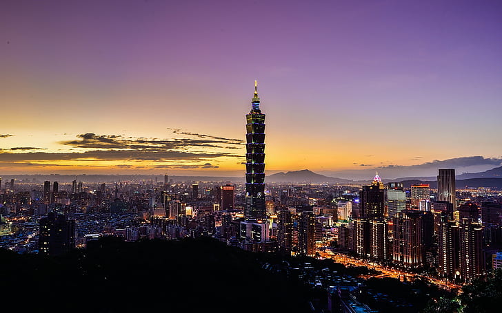 Taiwan-Gebäude-Wolkenkratzer-Sonnenuntergang HD, Sonnenuntergang, Gebäude, Stadtbild, Wolkenkratzer, Taiwan, HD-Hintergrundbild