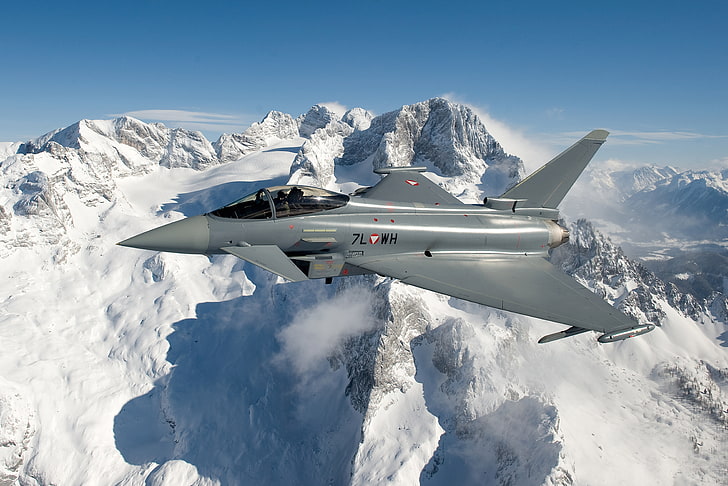 Mountains, Snow, 5K, Eurofighter Typhoon, HD wallpaper